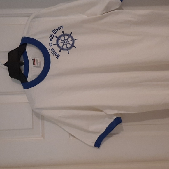 Rollin' on with River vintage 1970's sailor Helm design  blue eding on sleeves - Picture 2 of 6